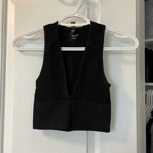 Crop Black V-neck Top